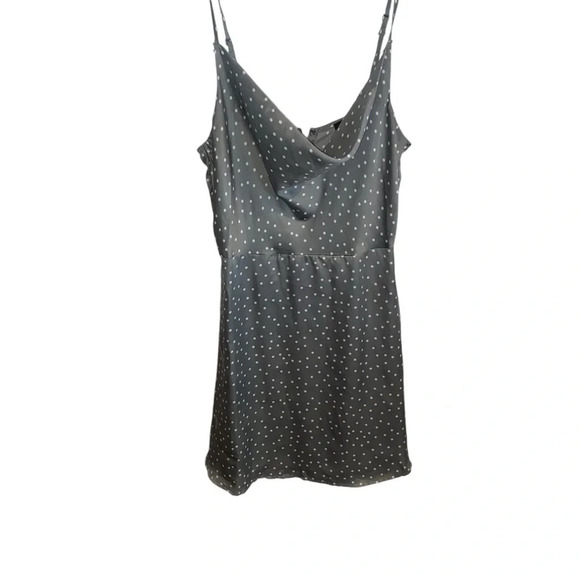 Lulus Spot in My Heart Polka Dot Gray Satin Cowl Neck Mini Dress - Picture 10 of 13